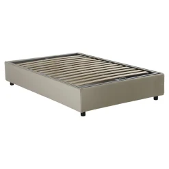 Lit double Dmalizi, Lit coffre avec revêtement en tissu, Ouverture frontale, avec matelas 120x200 cm inclus, Beige><noscript><img width=
