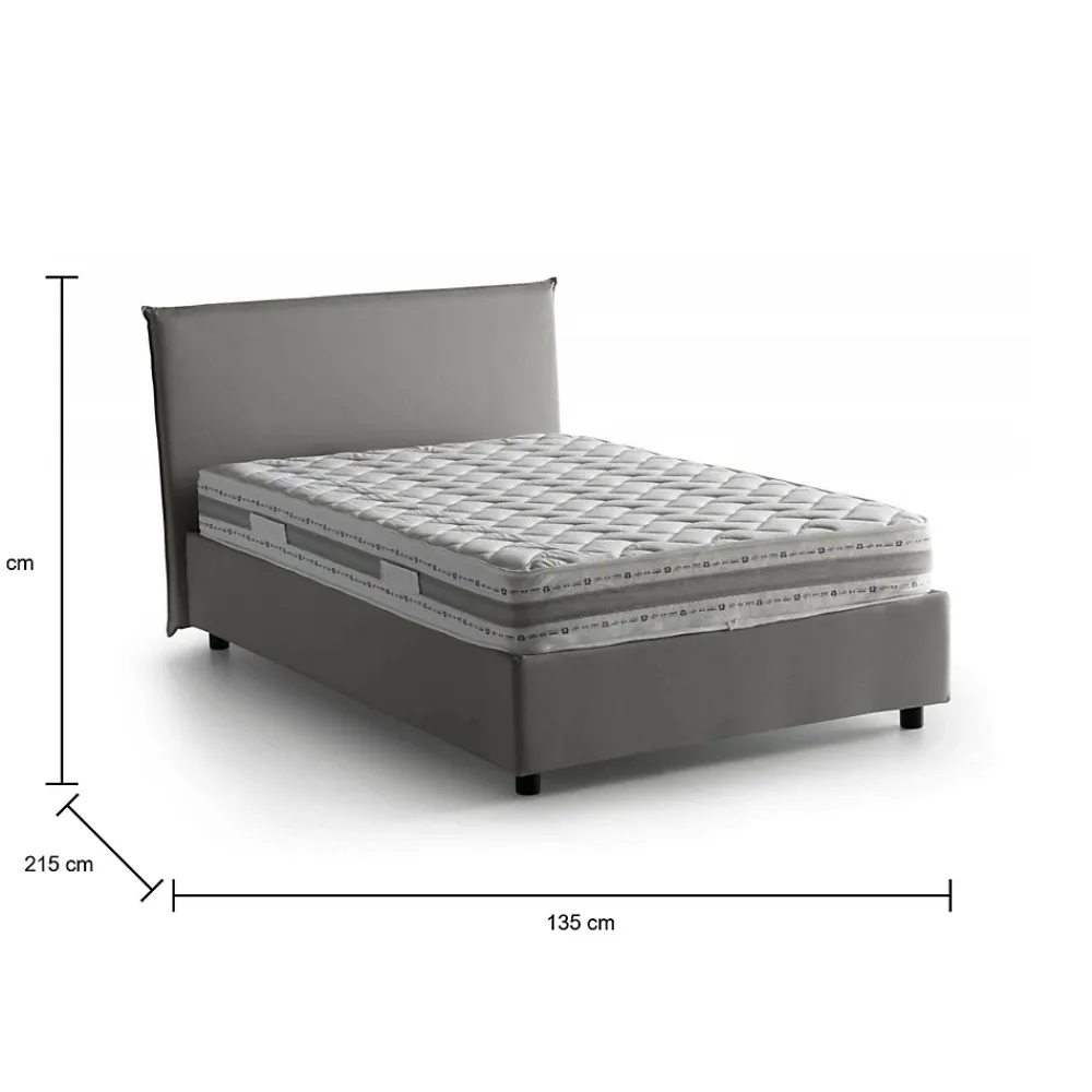 Talamo Italia Lit double Dpalear, Lit coffre avec revêtement en tissu, Ouverture frontale, avec matelas 120x200 cm inclus, Gris* Lit Coffre