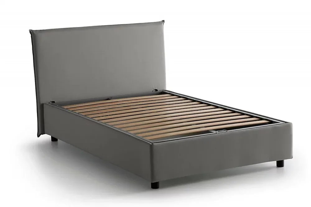Talamo Italia Lit double Dpalear, Lit coffre avec revêtement en tissu, Ouverture frontale, avec matelas 120x200 cm inclus, Gris* Lit Coffre