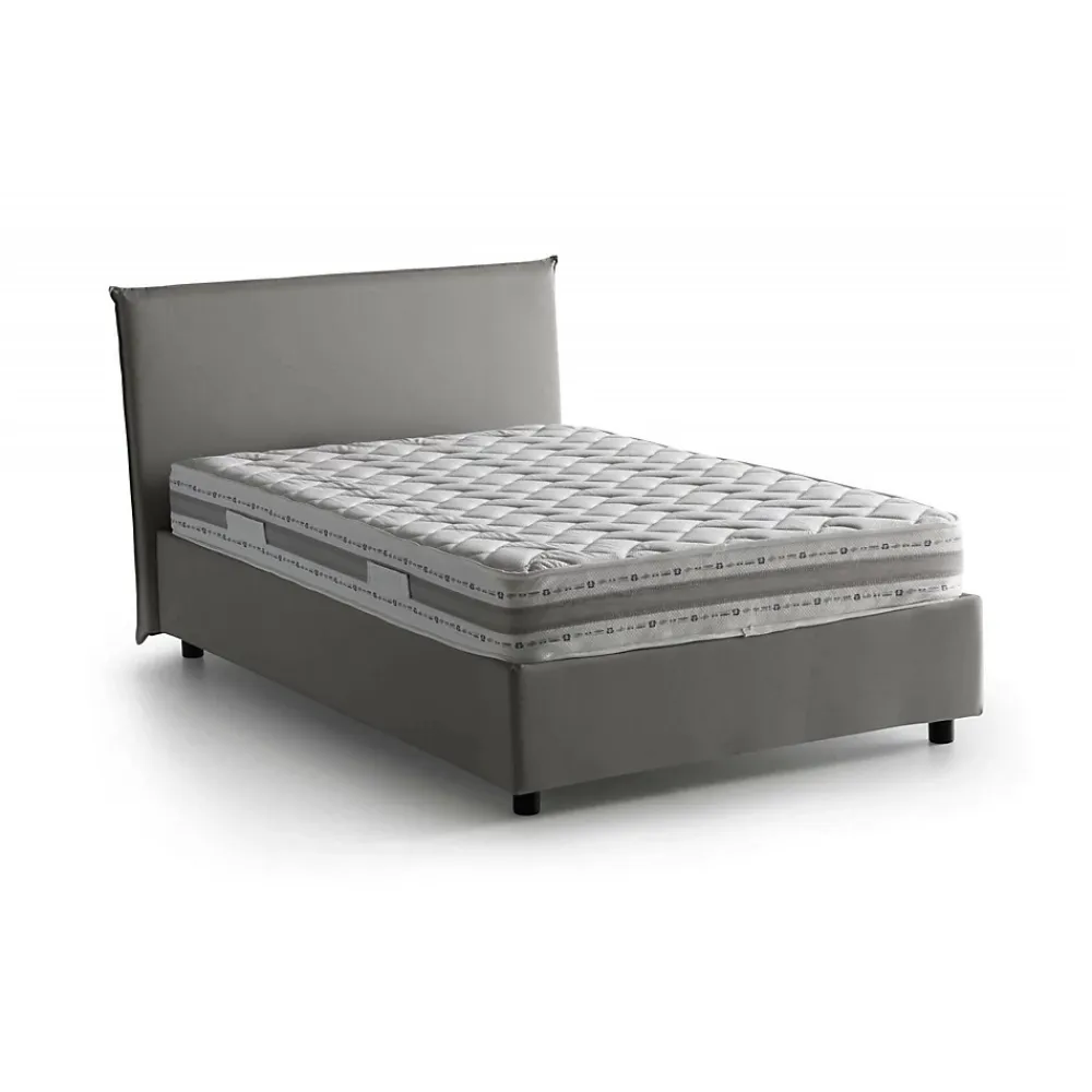 Talamo Italia Lit double Dpalear, Lit coffre avec revêtement en tissu, Ouverture frontale, avec matelas 120x200 cm inclus, Gris* Lit Coffre