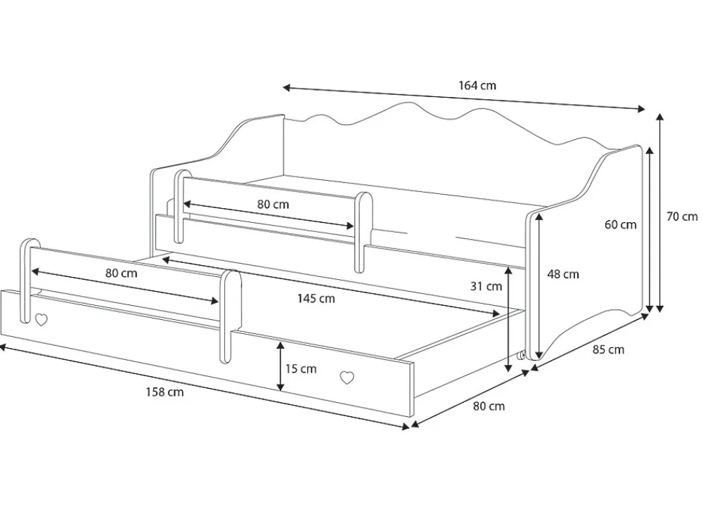 Lit double EMMA avec rail 160x80 gris>Kobi