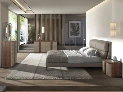 Lit double en similicuir vison avec tête de lit moderne et pieds en acier inoxydable><noscript><img width=