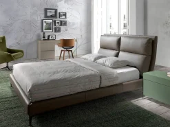 Lit double en similicuir vison avec tête de lit moderne et pieds en acier inoxydable><noscript><img width=