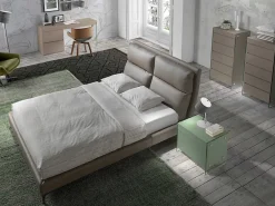 Lit double en similicuir vison avec tête de lit moderne et pieds en acier inoxydable><noscript><img width=