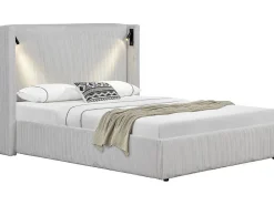 Lit double en velours côtelé avec coffre et lampe intégré "Cortina" 140 x 190 cm Beige>Palozi Home New