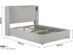 Lit double en velours côtelé avec coffre et lampe intégré 