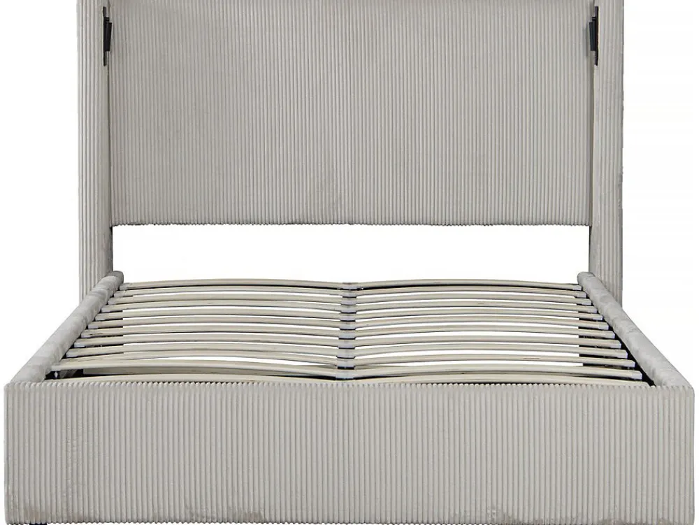 Lit double en velours côtelé avec coffre et lampe intégré "Cortina" 140 x 190 cm Beige>Palozi Home New