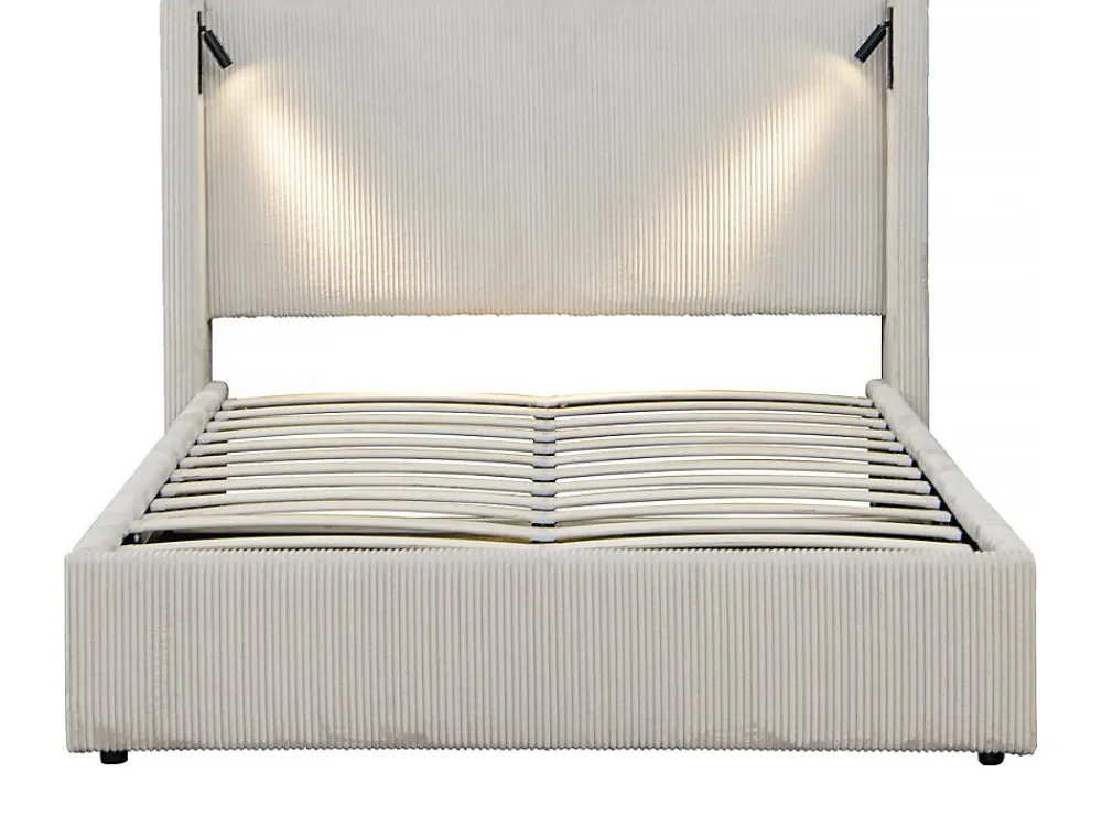 Lit double en velours côtelé avec coffre et lampe intégré "Cortina" 140 x 190 cm Beige>Palozi Home New