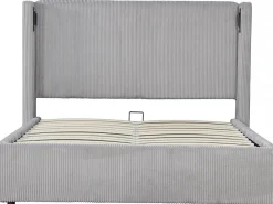 Palozi Home Lit double en velours côtelé avec coffre et lampe intégré "Cortina" 140 x 190 cm Gris* Lit Coffre
