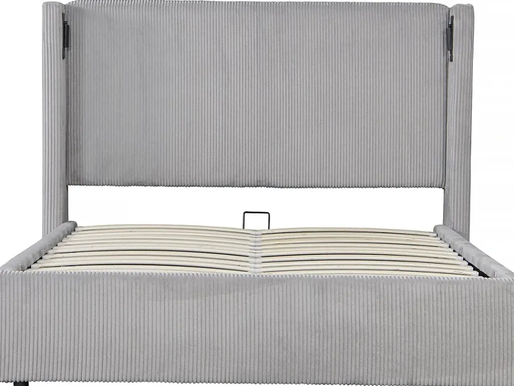 Palozi Home Lit double en velours côtelé avec coffre et lampe intégré "Cortina" 140 x 190 cm Gris* Lit Coffre