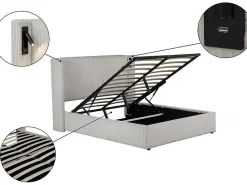 Palozi Home Lit double en velours côtelé avec coffre et lampe intégré "Cortina" 160 x 200 cm Beige* Lit Coffre