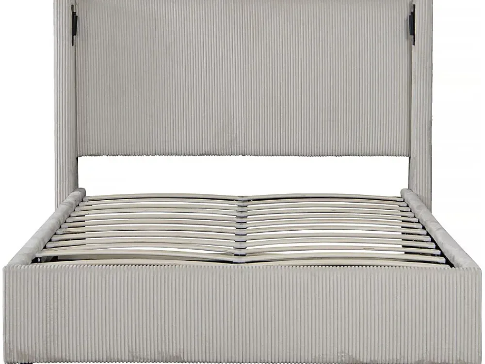 Palozi Home Lit double en velours côtelé avec coffre et lampe intégré "Cortina" 160 x 200 cm Beige* Lit Coffre