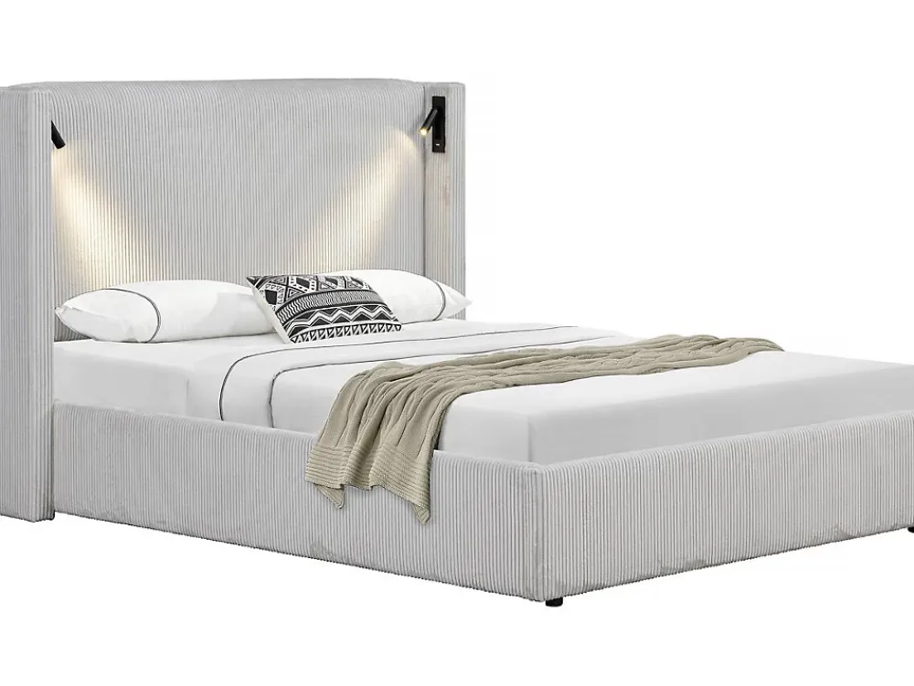 Palozi Home Lit double en velours côtelé avec coffre et lampe intégré "Cortina" 160 x 200 cm Beige* Lit Coffre