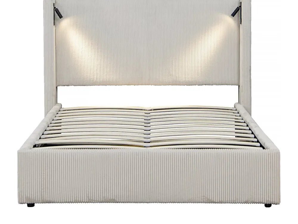 Palozi Home Lit double en velours côtelé avec coffre et lampe intégré "Cortina" 160 x 200 cm Beige* Lit Coffre