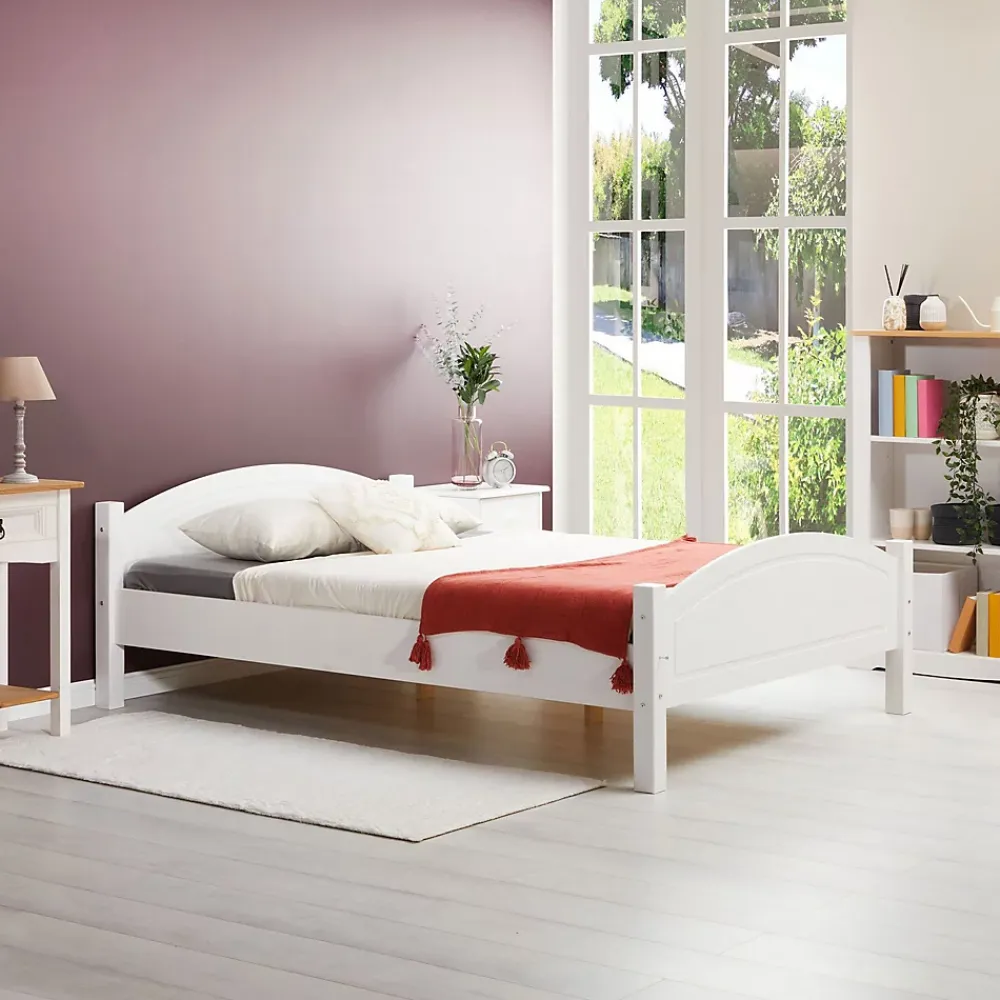 Idimex Lit double FLIMS, 140 x 190 cm en pin massif lasuré blanc* Lit Double