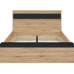 IDMarket Lit double GAELLE tête de lit + banc coffre et sommier 140 x 190 cm bois et noir* Lit Avec Rangement