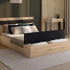 IDMarket Lit double GAELLE tête de lit + banc coffre et sommier 140 x 190 cm bois et noir* Lit Avec Rangement