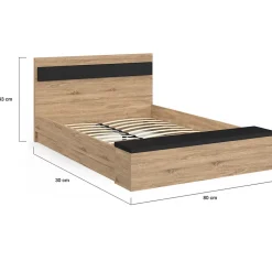 IDMarket Lit double GAELLE tête de lit + banc coffre et sommier 140 x 190 cm bois et noir* Lit Avec Rangement