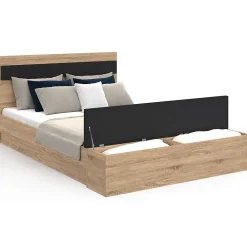 IDMarket Lit double GAELLE tête de lit + banc coffre et sommier 140 x 190 cm bois et noir* Lit Avec Rangement