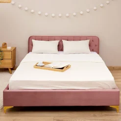 Idimex Lit double GLAMOUR, 140x190 cm, capitonné avec sommier, revêtement en velours rose* Lit Double