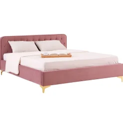 Idimex Lit double GLAMOUR, 140x190 cm, capitonné avec sommier, revêtement en velours rose* Lit Double