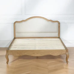 Lit double HENRY Style romantique en chêne et lin premium 140 x 190><noscript><img width=
