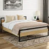 Lit double industriel DETROIT avec tête de lit et sommier 140 x 190 cm bois et métal noir>IDMarket Discount