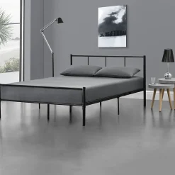 Lit double Laos Métal avec Sommier à Lattes 140 x 200 cm Noir en.casa>[En.Casa] Hot
