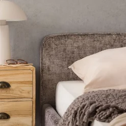 Idimex Lit double LEVERDA 140 x 190 cm, revêtement en tissu - Brun* Lit Double