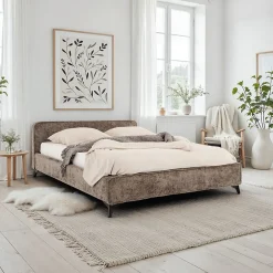 Idimex Lit double LEVERDA 140 x 190 cm, revêtement en tissu - Brun* Lit Double