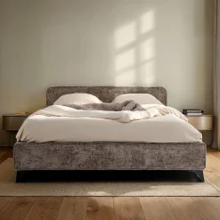 Lit double LEVERDA 140 x 190 cm, revêtement en tissu - Gris>Idimex Discount