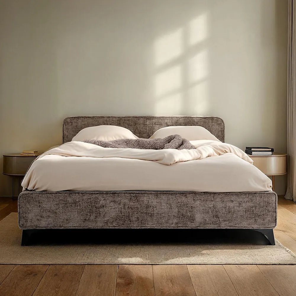 Lit double LEVERDA 140 x 190 cm, revêtement en tissu - Gris>Idimex Discount