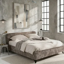 Lit double LEVERDA 140 x 190 cm, revêtement en tissu - Gris><noscript><img width=