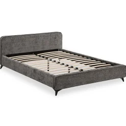 Lit double LEVERDA 140 x 190 cm, revêtement en tissu - Gris><noscript><img width=
