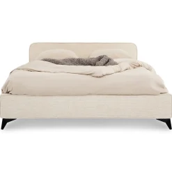 Lit double LEVERDA 140 x 190 cm, revêtement en tissu - Blanc>Idimex