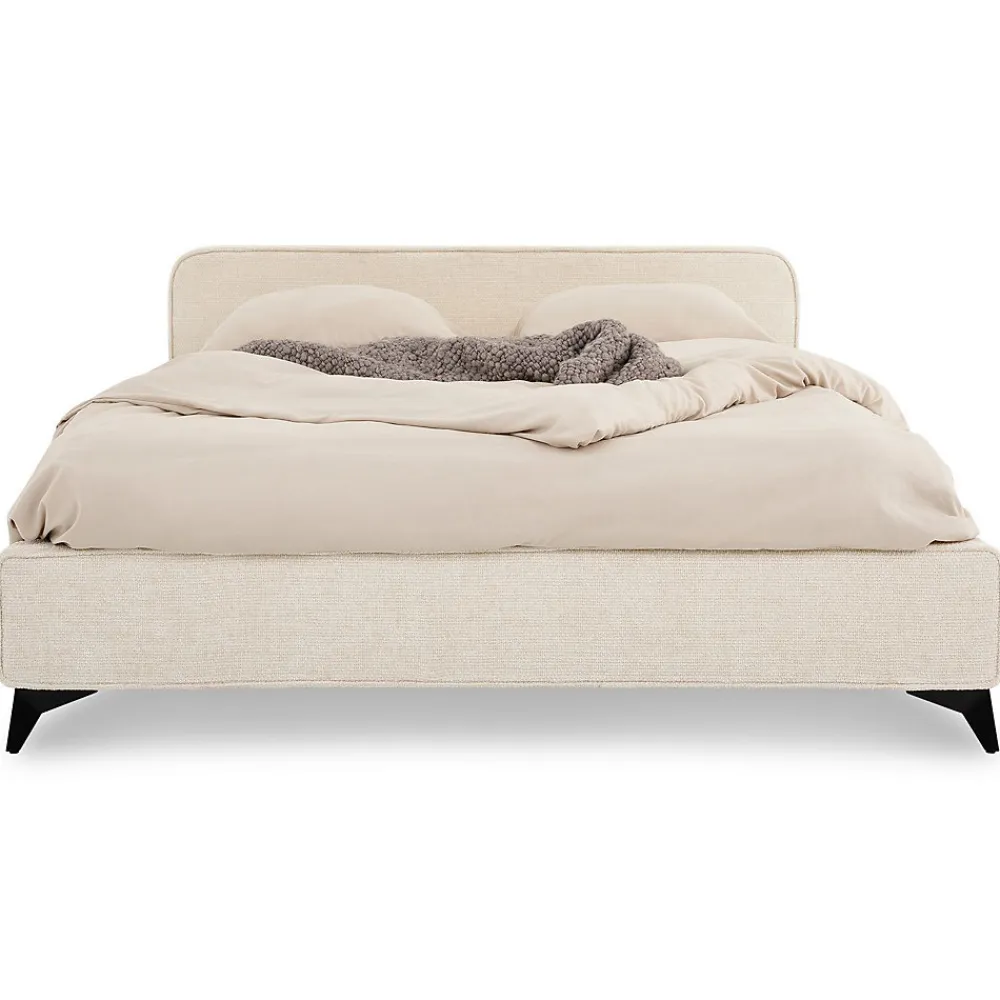 Lit double LEVERDA 140 x 190 cm, revêtement en tissu - Blanc>Idimex