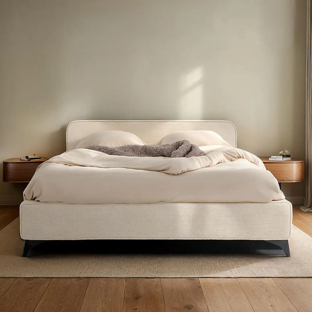 Lit double LEVERDA 140 x 190 cm, revêtement en tissu - Blanc>Idimex