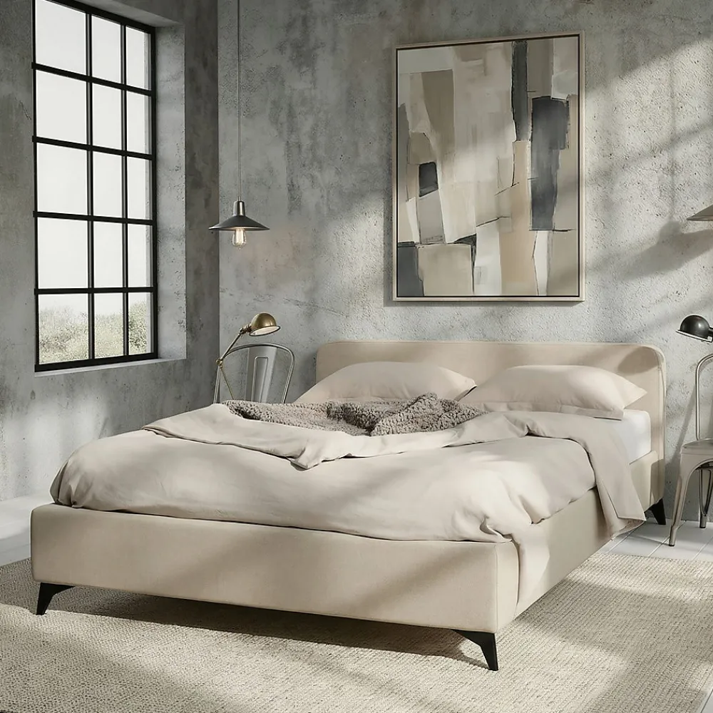 Lit double LEVERDA 140 x 190 cm, revêtement en tissu - Blanc>Idimex