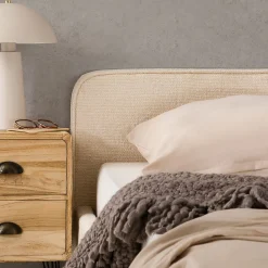 Lit double LEVERDA 140 x 190 cm, revêtement en tissu - Blanc><noscript><img width=