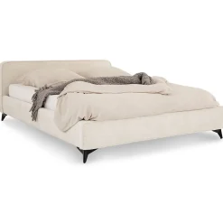 Lit double LEVERDA 140 x 190 cm, revêtement en tissu - Blanc><noscript><img width=