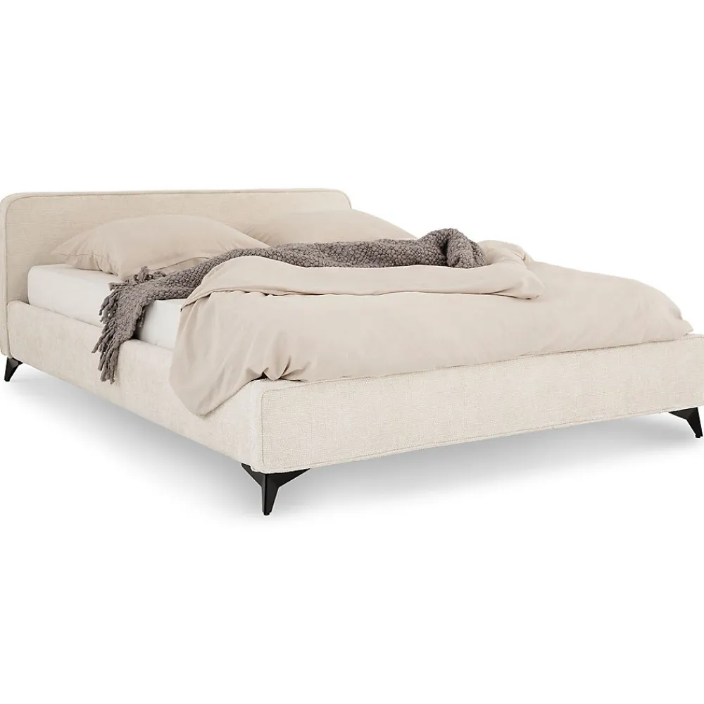Lit double LEVERDA 140 x 190 cm, revêtement en tissu - Blanc>Idimex