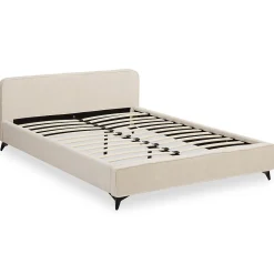 Lit double LEVERDA 140 x 190 cm, revêtement en tissu - Blanc><noscript><img width=