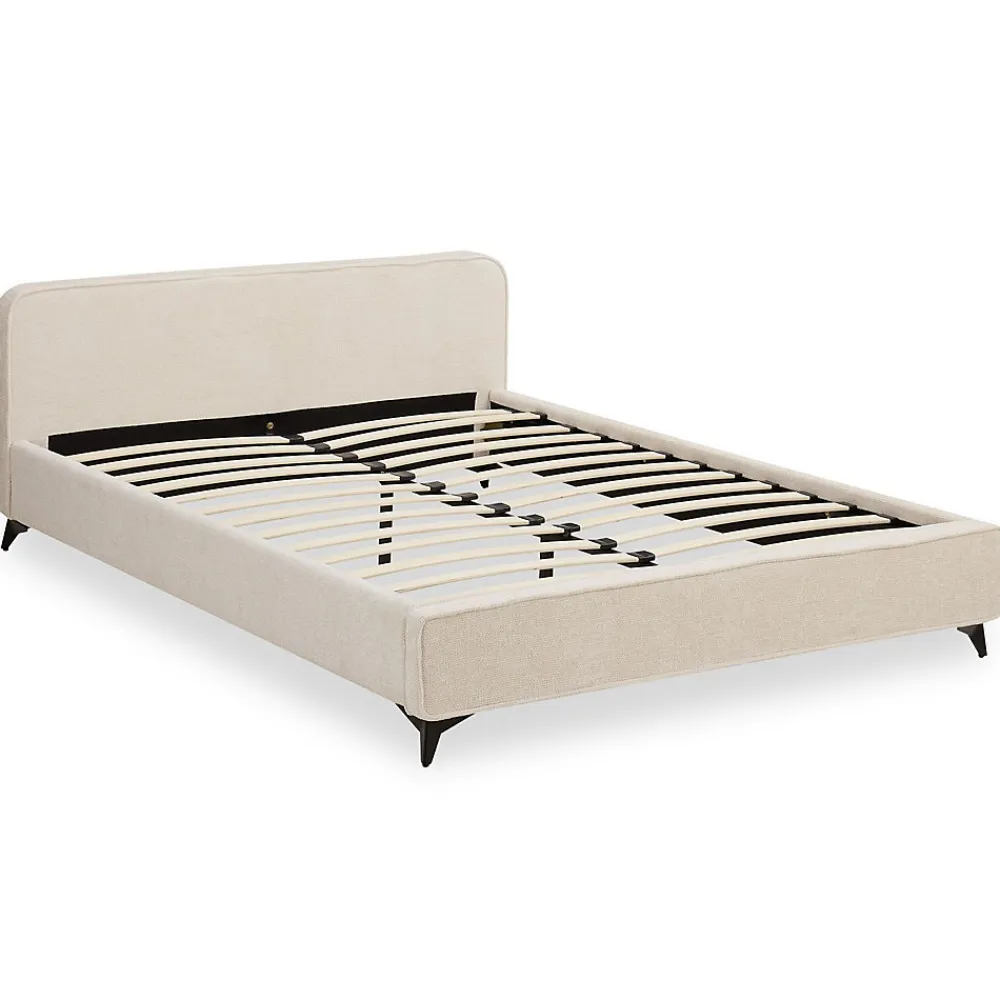 Lit double LEVERDA 140 x 190 cm, revêtement en tissu - Blanc>Idimex