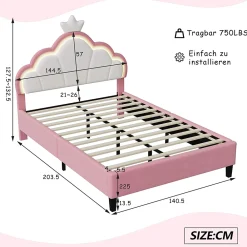 Simple Life Lit double Lit adulte 140 x 200 cm avec bande lumineuse LED, en cuir PU, rose* Lit Coffre