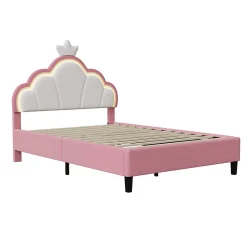 Simple Life Lit double Lit adulte 140 x 200 cm avec bande lumineuse LED, en cuir PU, rose* Lit Coffre