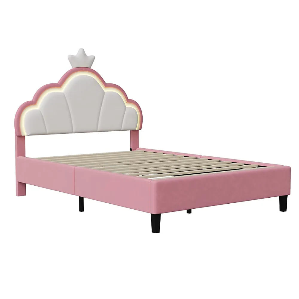 Simple Life Lit double Lit adulte 90 x 200 cm avec bande lumineuse LED, en cuir PU, rose* Lit Coffre