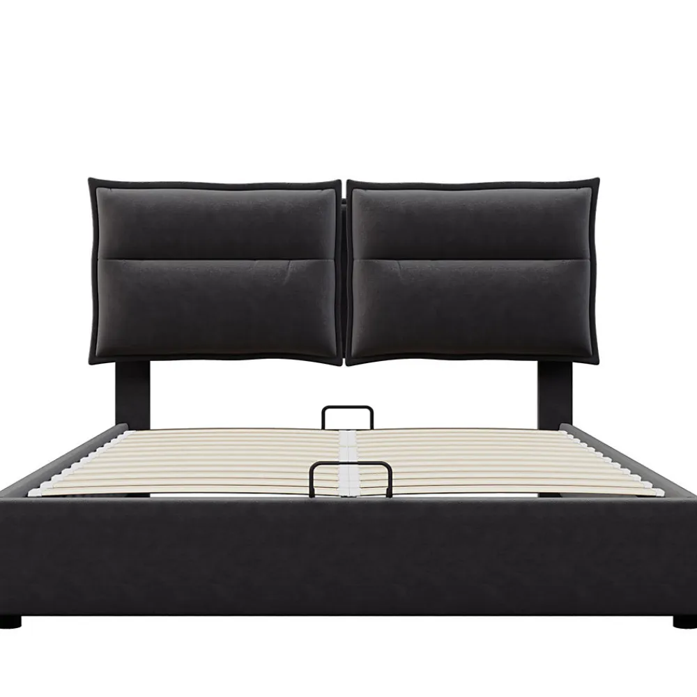 Lit double lit rembourré hydraulique 140x200cm, lit de rangement avec sommier à lattes métalliques, velours, noir,sans matelas>Gutent Hot