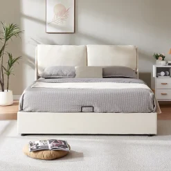 [En.Casa] Lit double Lunner 140 x 200 cm beige en.casa* Lit Coffre