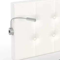 IDMarket Lit double MAEL 140 x 190 cm avec tête de lit capitonnée PVC blanc liseuses intégrées et sommier et 2 tiroirs sur roulettes* Lit Avec Rangement