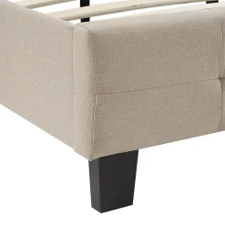 Lit double MATHIEU, 140 x 190 cm, capitonné avec sommier, revêtement en tissu beige><noscript><img width=